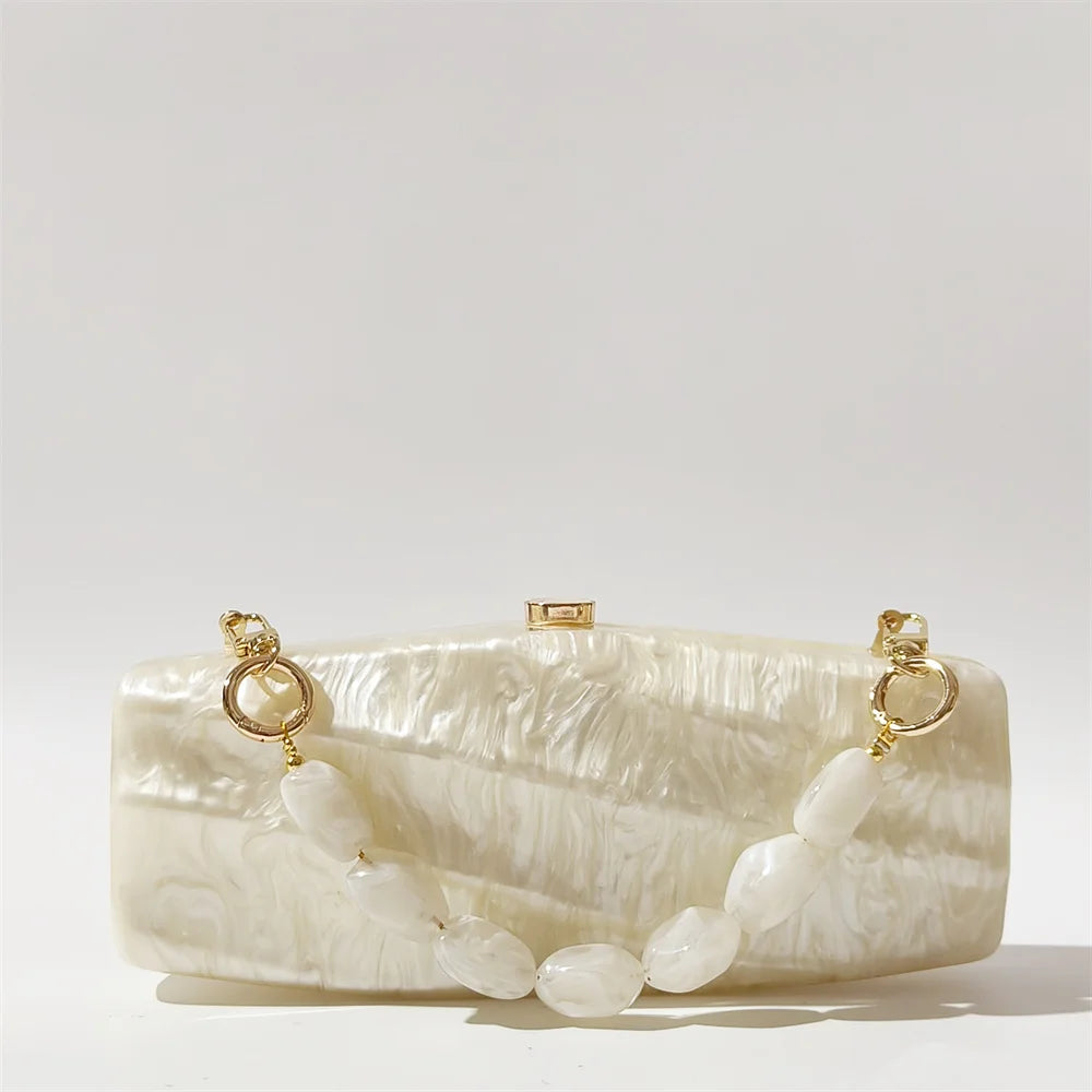 Women Pearl Beige Marble Acrylic Box