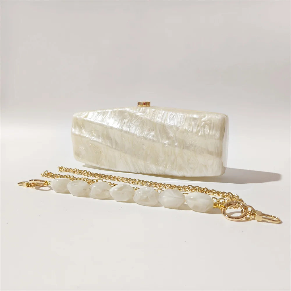 Women Pearl Beige Marble Acrylic Box