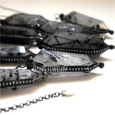 10pcs Witchcraft Tourmaline Rutilated Crystal Quartz Obelisk Pendulum Goth Necklace Women Wicca Talisman Halloween Emo Jewelry