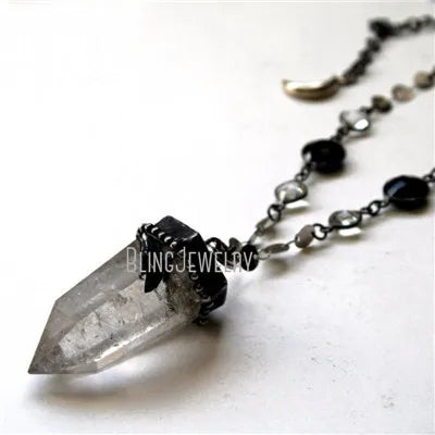 10pcs Witchcraft Tourmaline Rutilated Crystal Quartz Obelisk Pendulum Goth Necklace Women Wicca Talisman Halloween Emo Jewelry