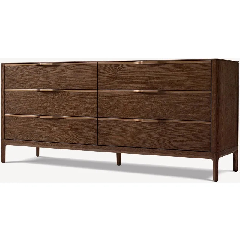 /American Country Solid Wood Brown Chest Padua 6 Drawer Dresser Bedroom Living Room Storage Cabinet Locker