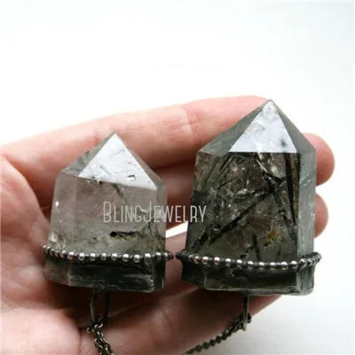 10pcs Witchcraft Tourmaline Rutilated Crystal Quartz Obelisk Pendulum Goth Necklace Women Wicca Talisman Halloween Emo Jewelry